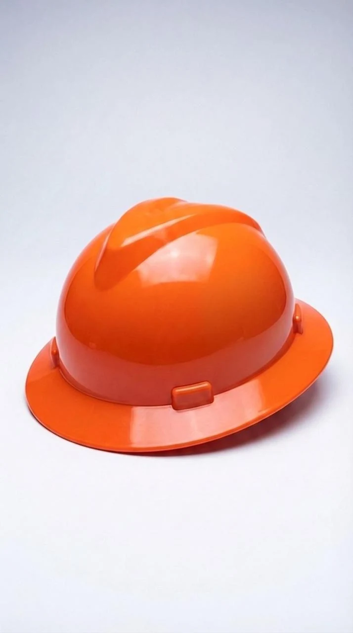 Casco de seguridad naranja con ala alrededor