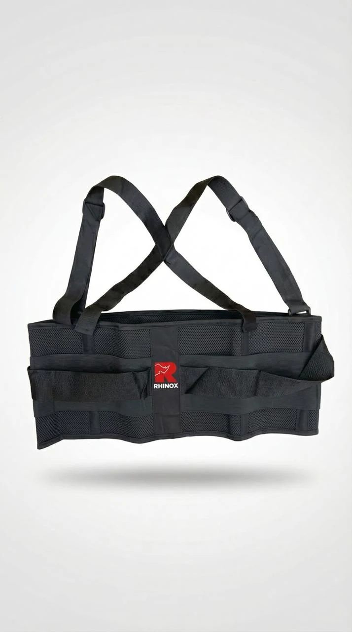 Faja lumbar negra con tirantes ajustables RHINOX