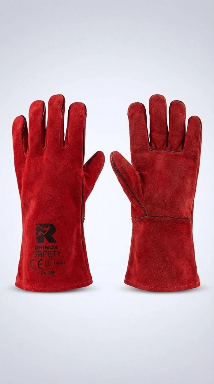 Par de guantes rojos de carnaza con puño largo RHINOX Safety