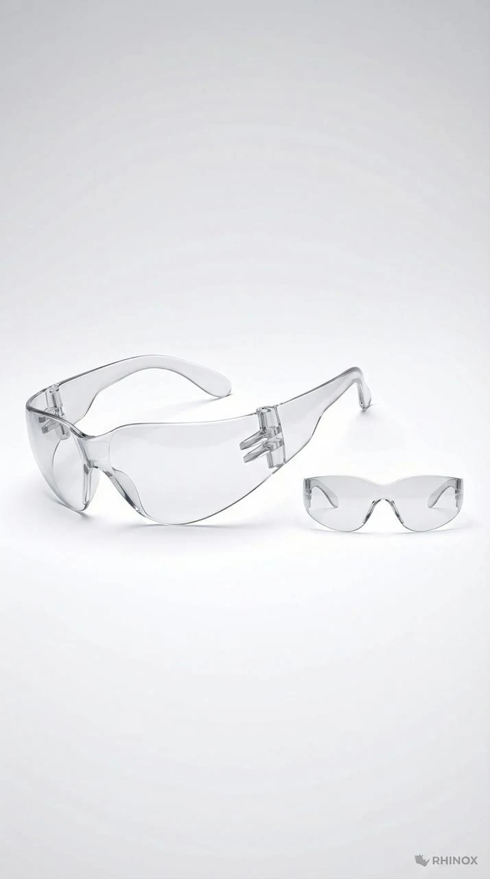 Lentes de seguridad transparentes mostrados desde dos ángulos