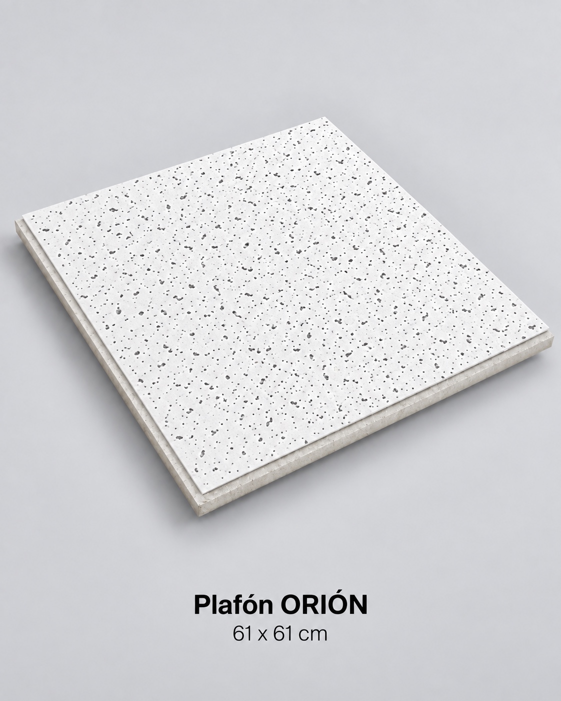 Plafón ORIÓN blanco con textura moteada, formato 61 × 61 cm