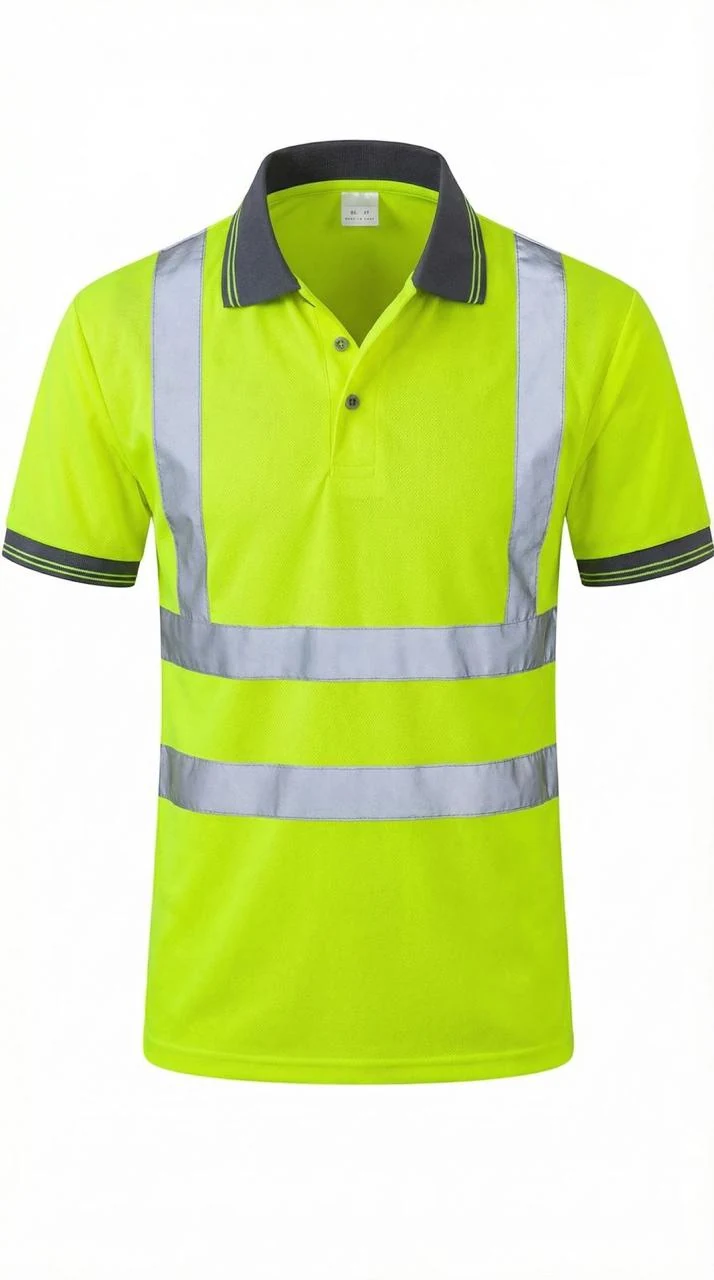 Polo amarillo de manga corta con bandas reflejantes grises