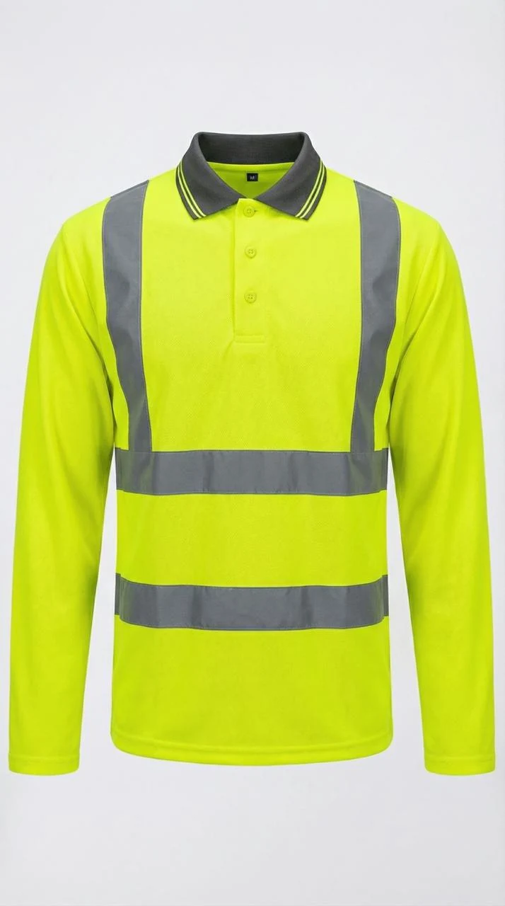 Polo amarillo de manga larga con bandas reflejantes grises