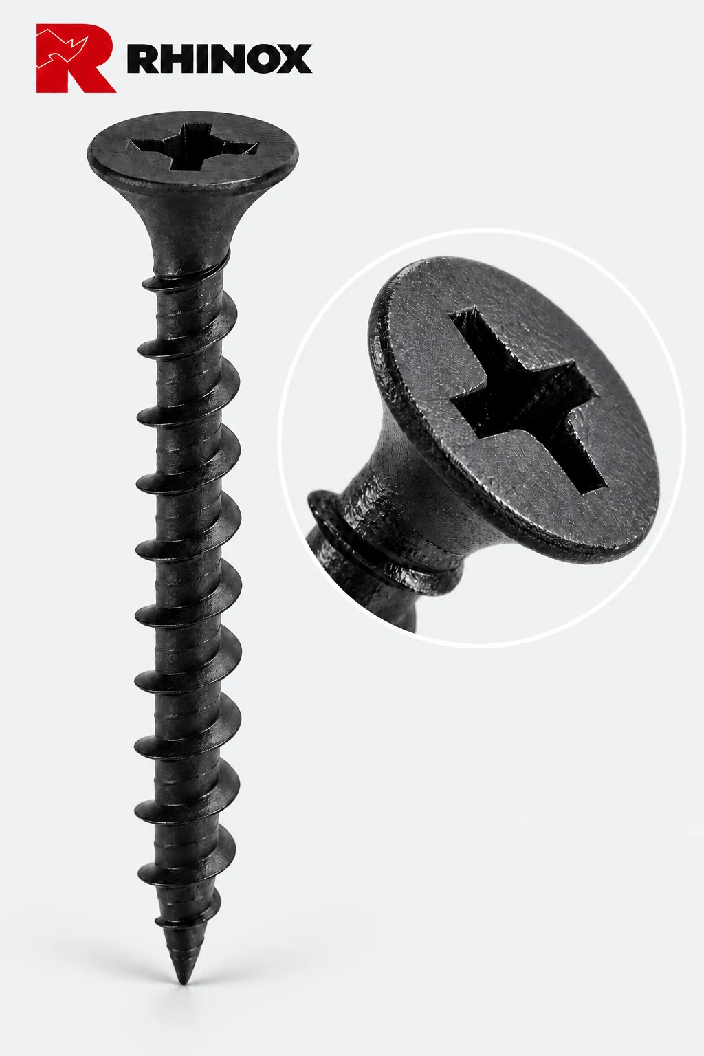 Tornillo negro RHINOX para tablaroca con cabeza avellanada y entrada en cruz